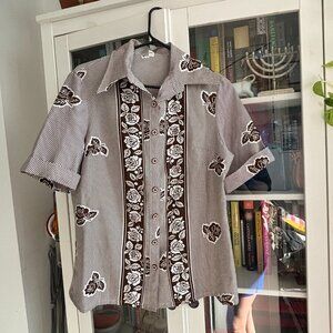 Vintage 1960's Italian Women's Button Down Short Sleeve Shirt M